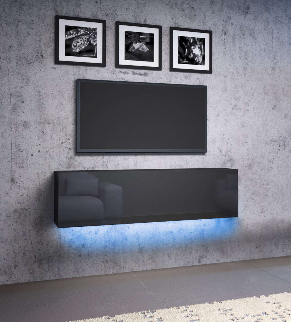 SIRHONA Meuble TV LED, Meuble TV Blanc Laqué éclairage LED avec 16 Couleurs Ajus